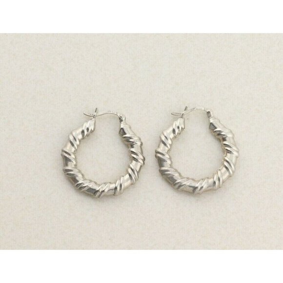 Sterling Silver Textured Hoop Earrings - Picture 7 of 7
